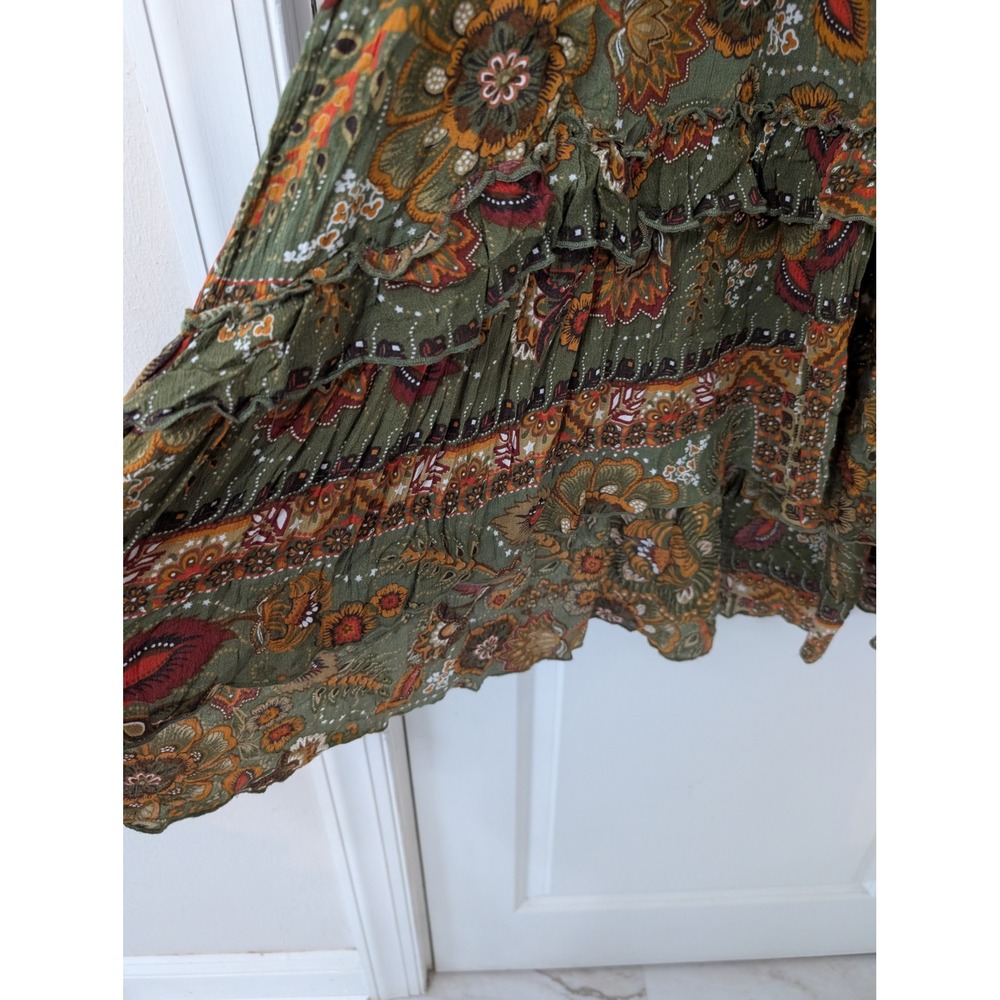 FARM Rio Olive Green Paisley Midi Dress with Rust and Mustard Accents - Picture 8 of 11
